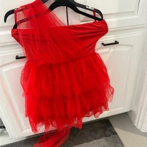 Red One-Shoulder Tulle Dress